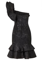 Vestido medio hombro boleros jacquard lurex