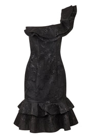 Vestido medio hombro boleros jacquard lurex